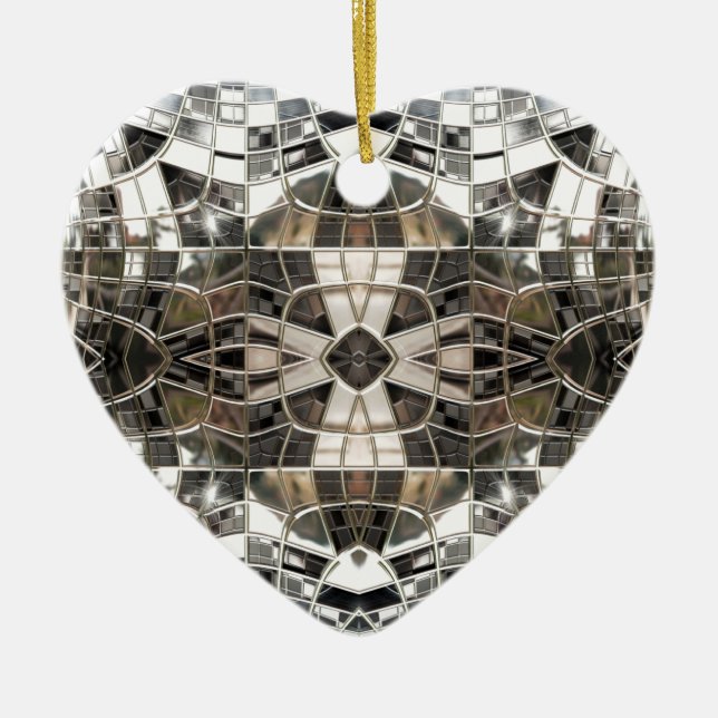 Ornamento cruzado de plata del corazón del mosaico (Frente)