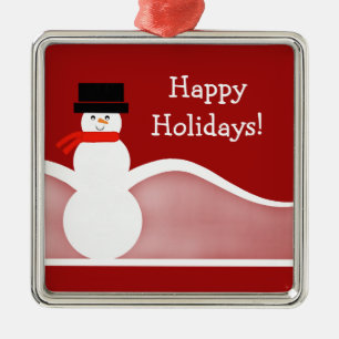 Ornamento cuadrado de Jolly Snowman Premium