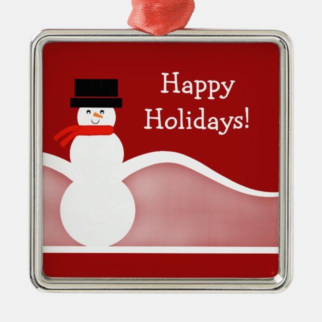 Ornamento cuadrado de Jolly Snowman Premium (Frente)