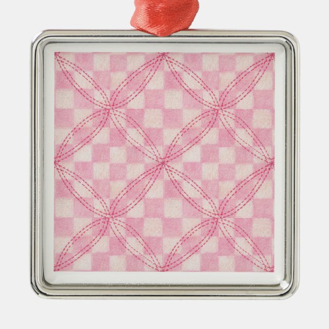 Ornamento cuadrado de la función PINK CHECK QUILT (Frente)