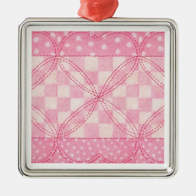 Ornamento cuadrado de PINK HEART QUILT Premium (Frente)