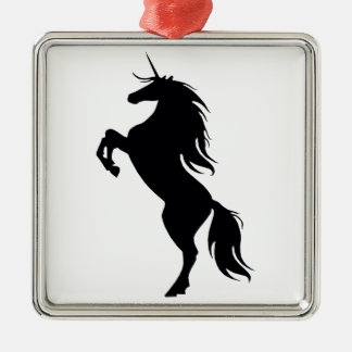 Ornamento cuadrado de silueta de Unicornio negro