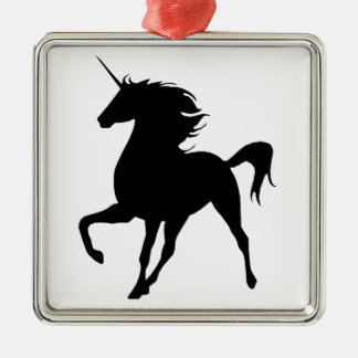 Ornamento cuadrado de silueta de Unicornio negro