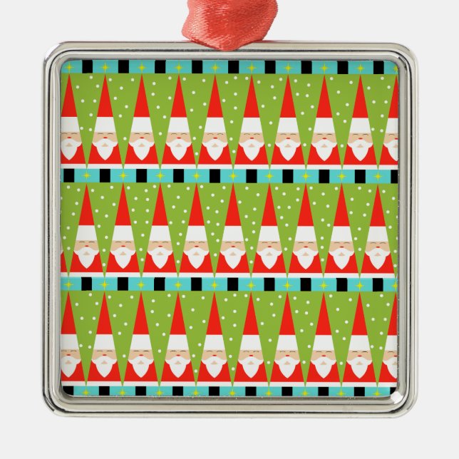 Ornamento cuadrado geométrico retro de Santa (Frente)