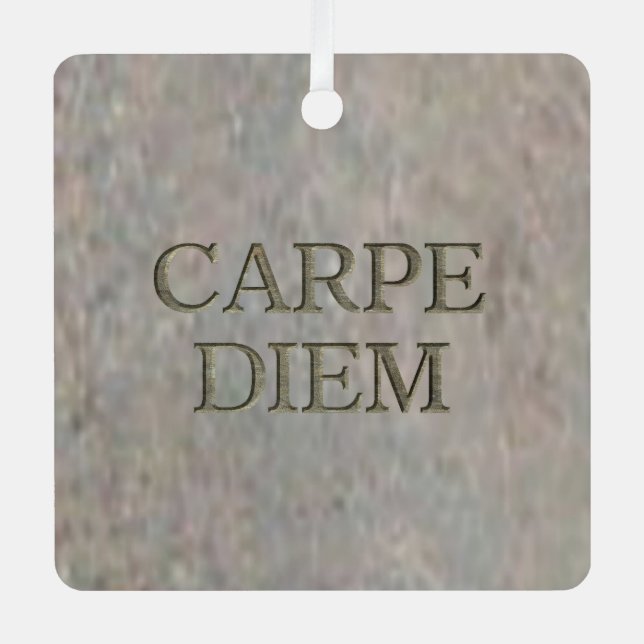 Ornamento cuadrado metalizado de Carpe Diem Stone (Anverso)