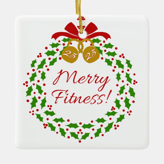 Ornamento Cuadrado Personalizado de Merry Fitness  (Anverso)