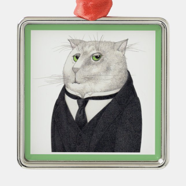 Ornamento cuadrado premium de BUTLER CAT (Frente)