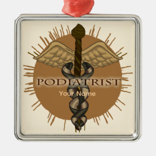 Ornamento cuadrado premium de caduceo de podólogo