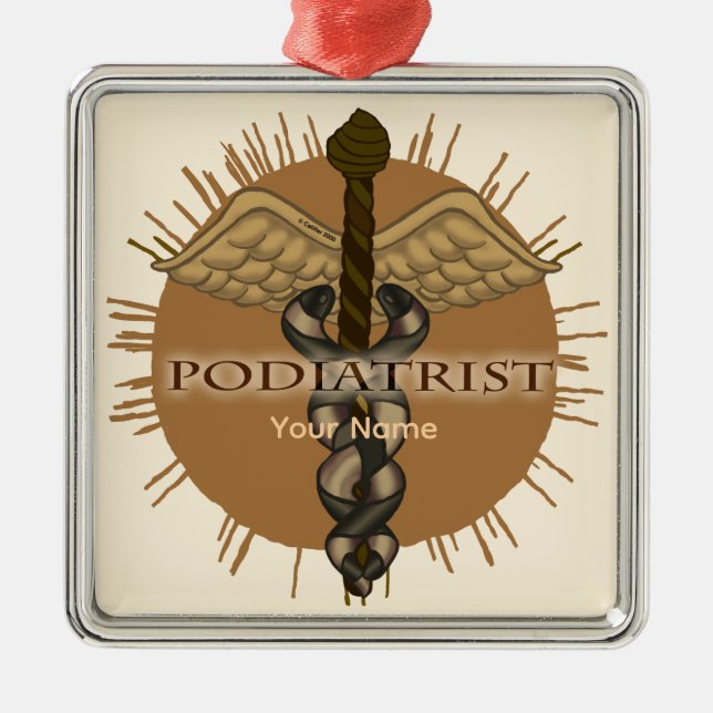 Ornamento cuadrado premium de caduceo de podólogo (Frente)