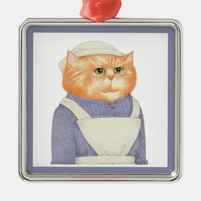 Ornamento cuadrado premium de COOK CAT (Frente)