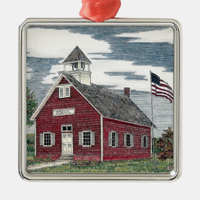 Ornamento cuadrado premium de Little Red Schoolhou (Frente)