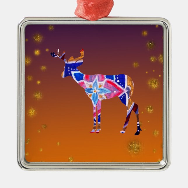 Ornamento cuadrado premium Mandala Deer (Frente)
