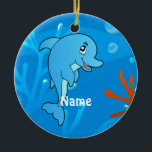 Ornamento Cute Dolphin Ocean Beach<br><div class="desc">Un ilustracion acuático gráfico de un delfín lindo en un adorno navideño. ©2015charmainepaulson</div>