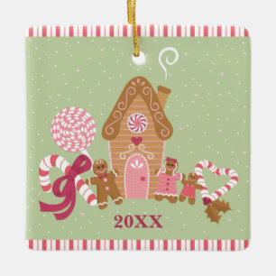 Ornamento Cute Mint Pink Gingerbread Candy Square