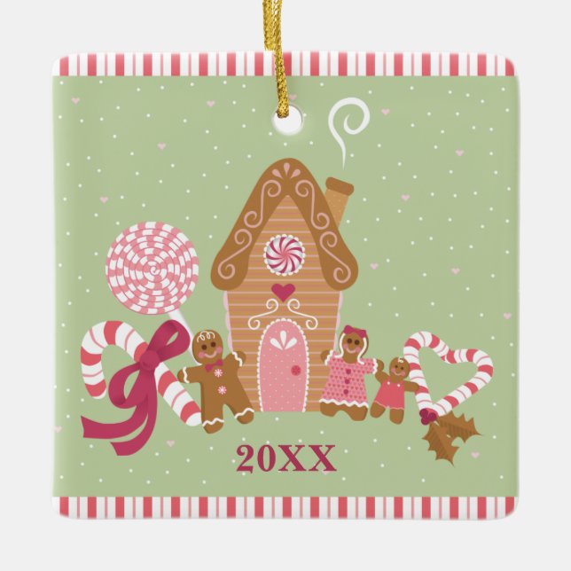Ornamento Cute Mint Pink Gingerbread Candy Square (Anverso)