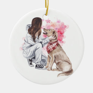 Ornamento De Acuarela De chica Y Perro
