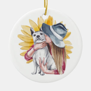 Ornamento De Acuarela De chica Y Perro