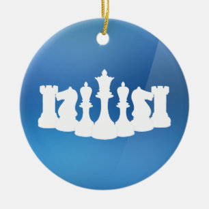 Ornamento de ajedrez blanco y azul personalizado