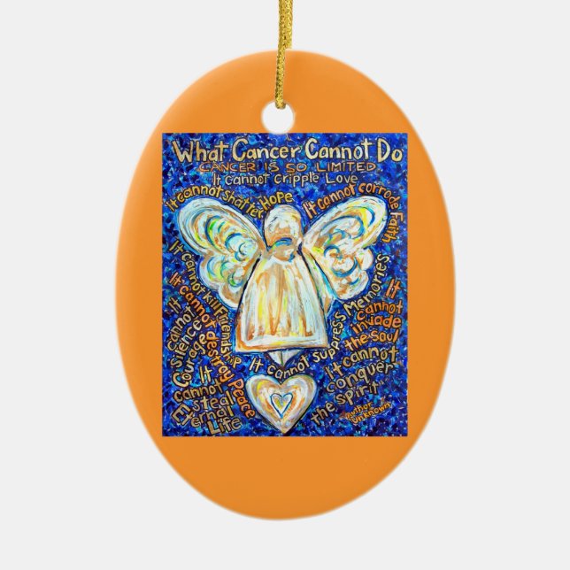 Ornamento de ángel de cáncer azul y oro personaliz (Frente)