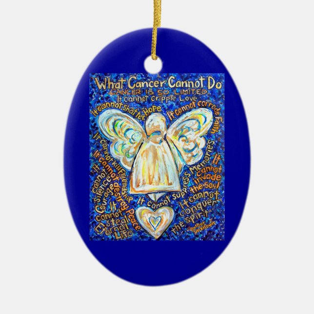 Ornamento de ángel de cáncer azul y oro personaliz (Frente)