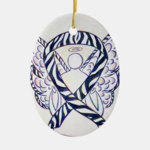 Ornamento de ángel de cinta de conciencia de cebra