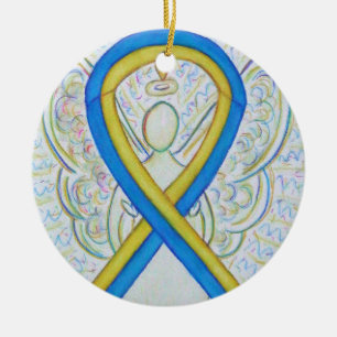 Ornamento de ángel de la cinta azul y amarillo par