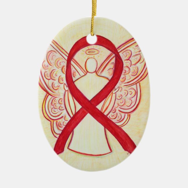 Ornamento de ángel de la cinta roja de conciencia (Frente)