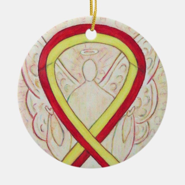 Ornamento de ángel de la cinta roja y amarilla (Frente)
