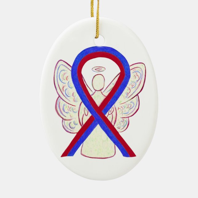 Ornamento de ángel de la cinta roja y azul para la (Atrás)