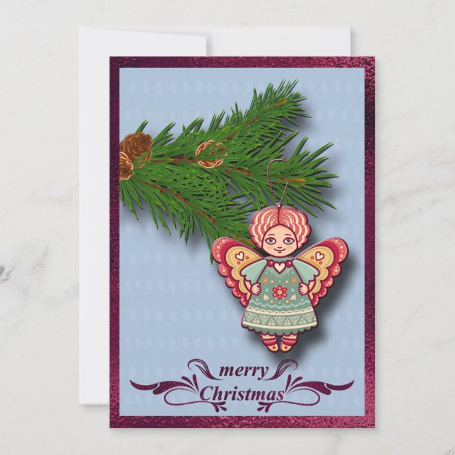 Ornamento de ángel en tarjeta de Navidades planos  (Anverso)