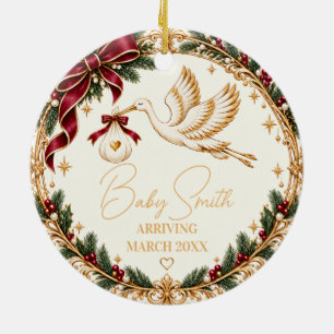 Ornamento de anuncio de bebé Cigüeña de Navidad