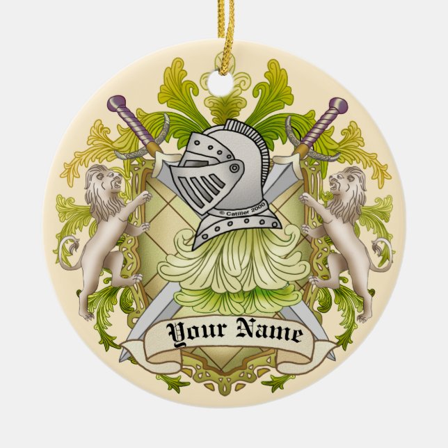 Ornamento de apellido Crest de Green Knight Family (Frente)
