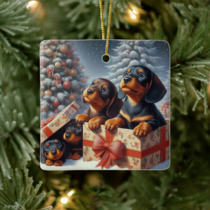 Ornamento de árbol cerámico personalizado Dachshun