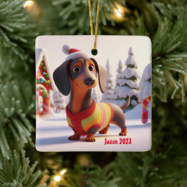 Ornamento de árbol cerámico personalizado Dachshun