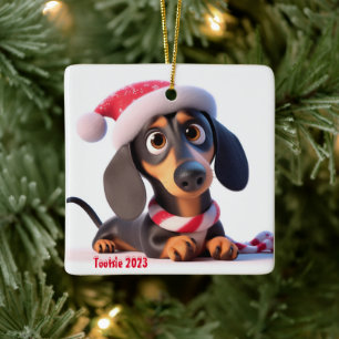 Ornamento de árbol cerámico personalizado Dachshun