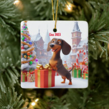 Ornamento de árbol cerámico personalizado Dachshun