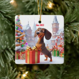 Ornamento de árbol cerámico personalizado Dachshun