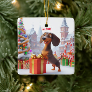 Ornamento de árbol cerámico personalizado Dachshun