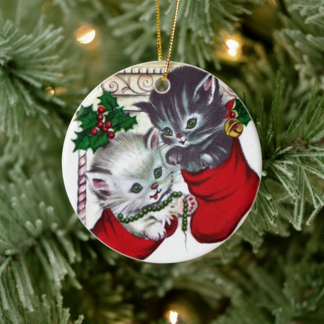 Ornamento de árbol de gatos de Navidad retro vinta (Árbol)