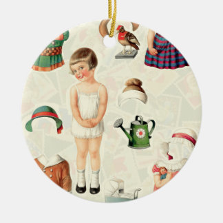 Ornamento de árbol de muñecas de papel de época