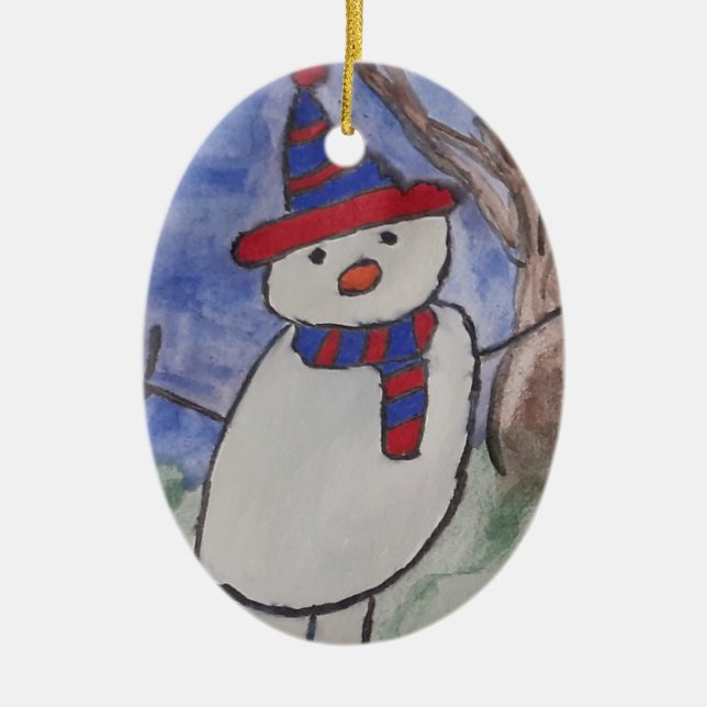 Ornamento de árbol de Navidad de Jolly Snowman (Frente)