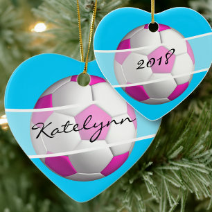 Ornamento de árbol de Navidad de jugadora de fútbo