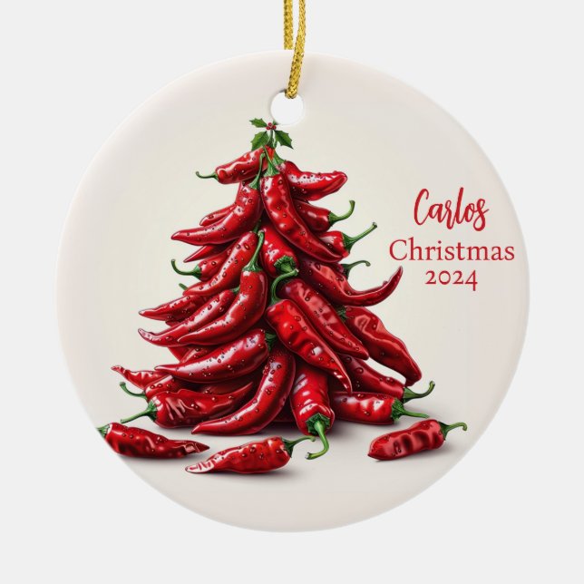 Ornamento de árbol de navidad de pimientos chileno (Frente)