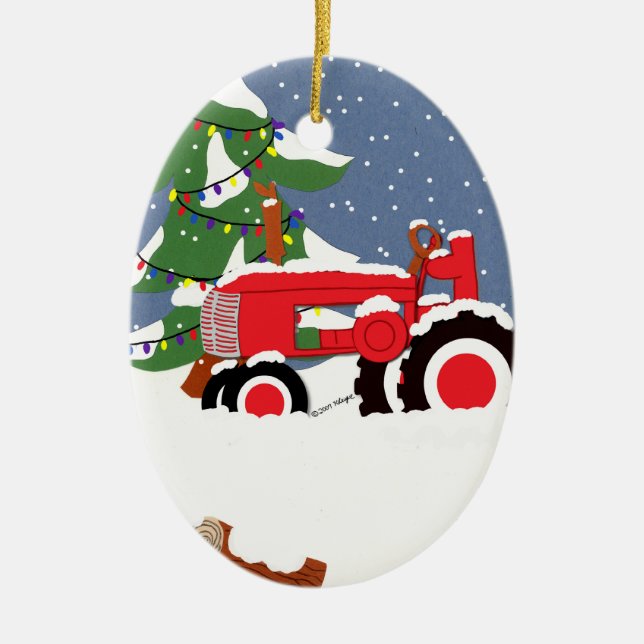 Ornamento de árbol de Navidad de Tractor (Frente)