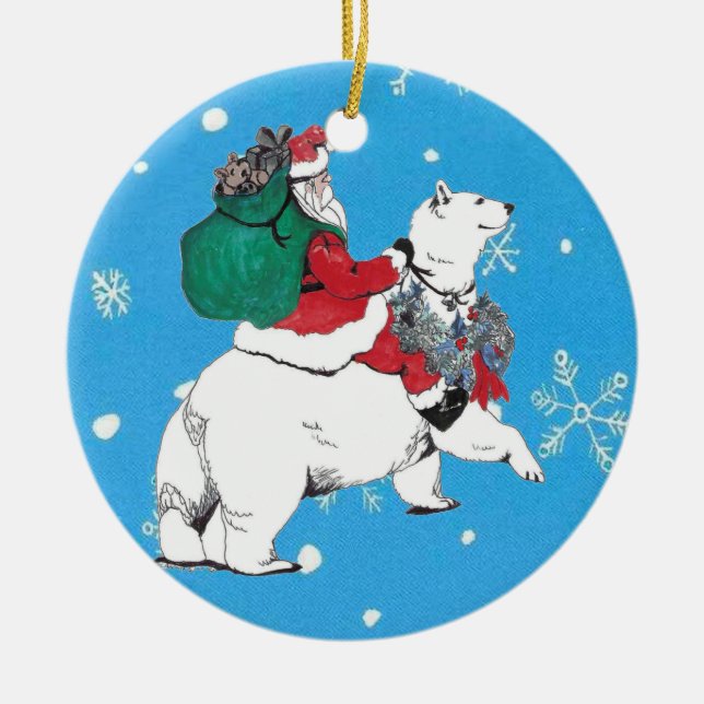 Ornamento de árbol de oso polar y Santa navidades (Frente)