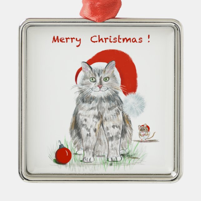 Ornamento de árbol de ratón y gato para navidades (Frente)