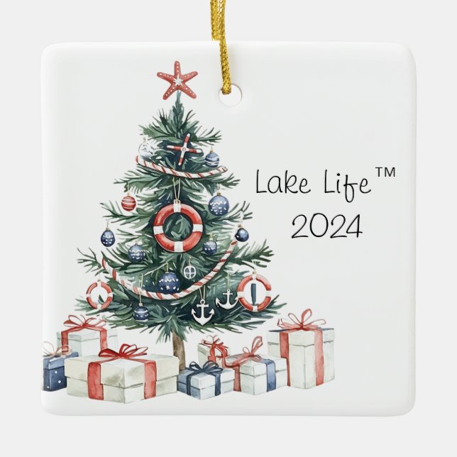 Ornamento de árbol navideño náutico Lake Life 2024 (Anverso)