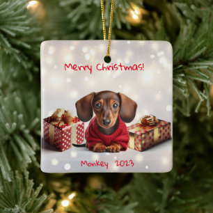 Ornamento de árbol personalizado Dachshund Puppy