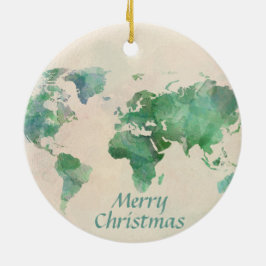 Ornamento de árboles de navidad en World Map