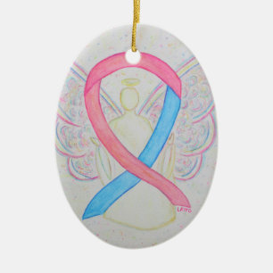 Ornamento de arte ángel de la cinta rosa y azul